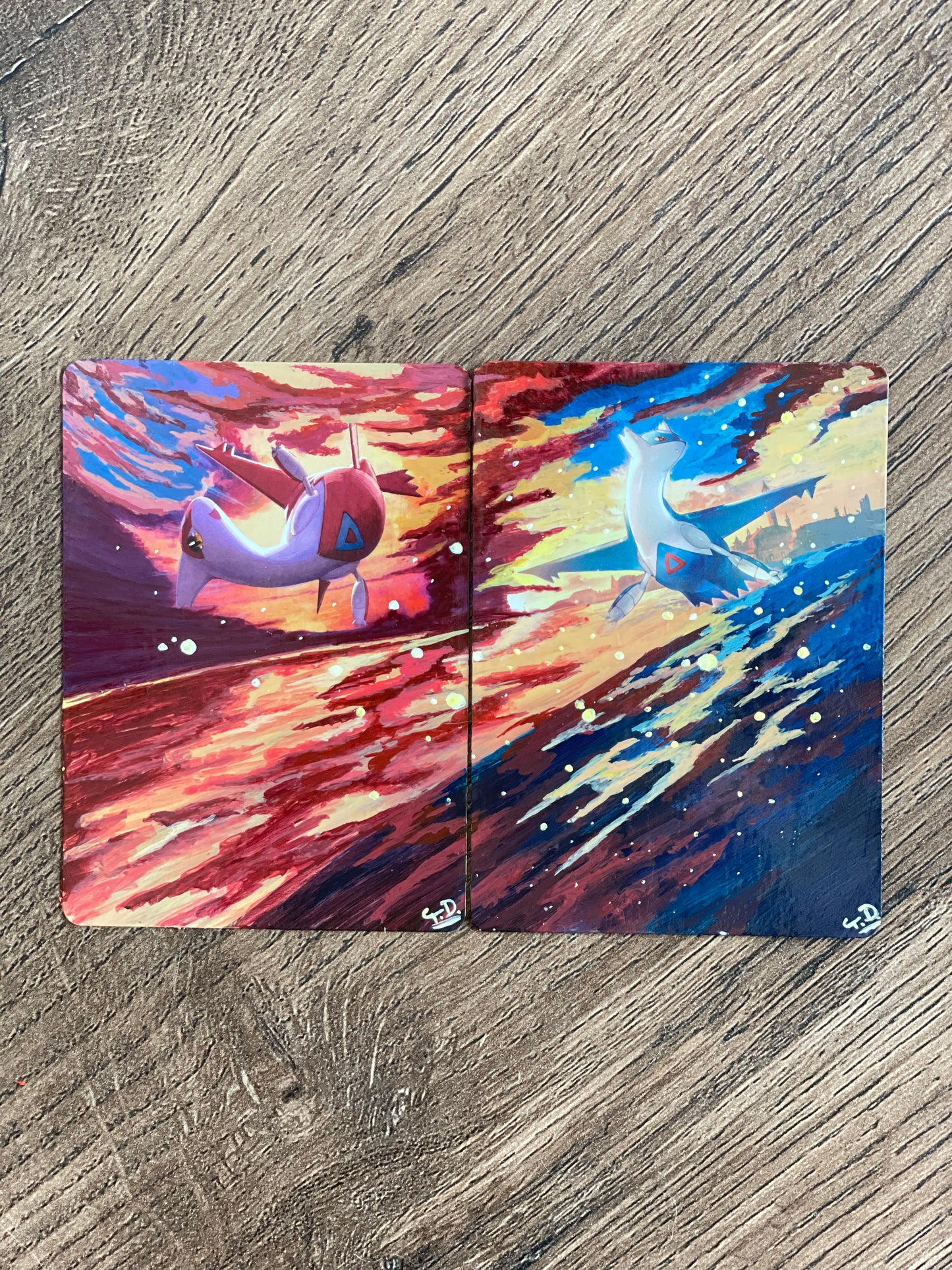 ❣️Latios and Latias❣️ Altered Pokemon cards (Painted In acrylic)