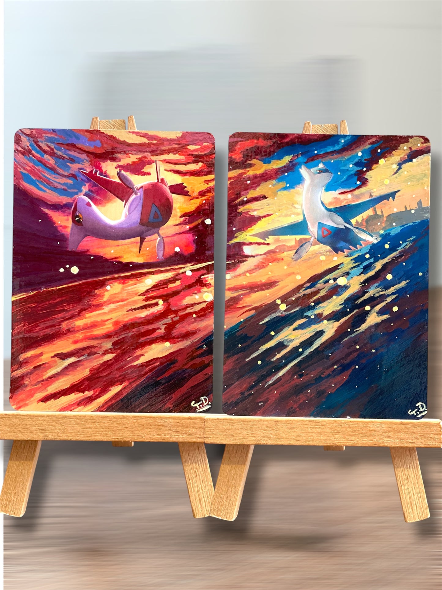 ❣️Latios and Latias❣️ Altered Pokemon cards (Painted In acrylic)