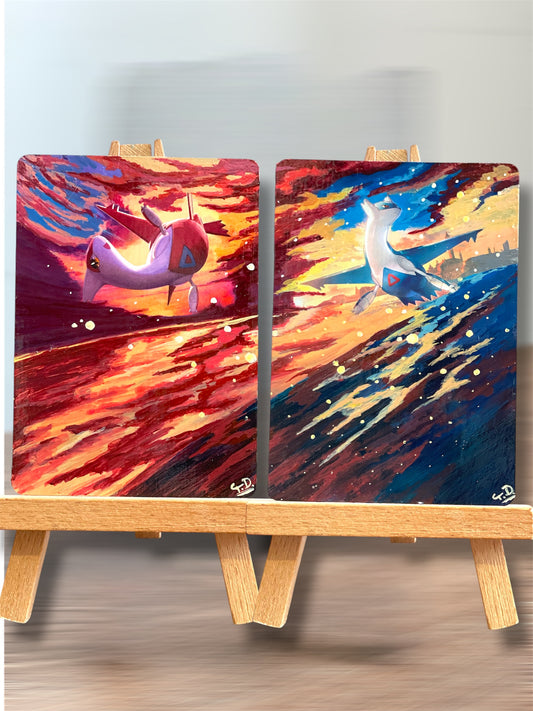 ❣️Latios and Latias❣️ Altered Pokemon cards (Painted In acrylic)