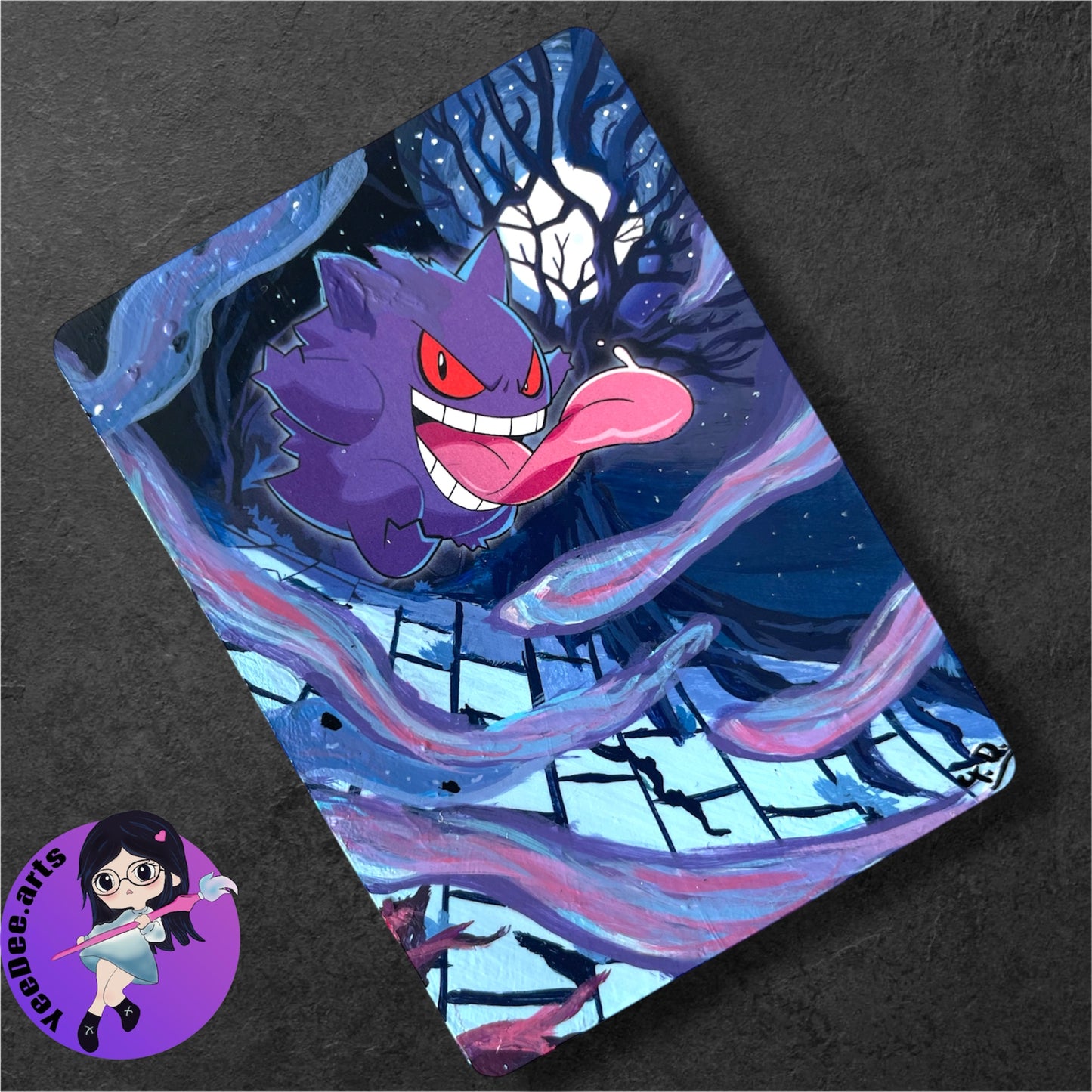 Gastly-Hunter-Gengar - Altered Pokemon Card (Painted in Acrilyc)