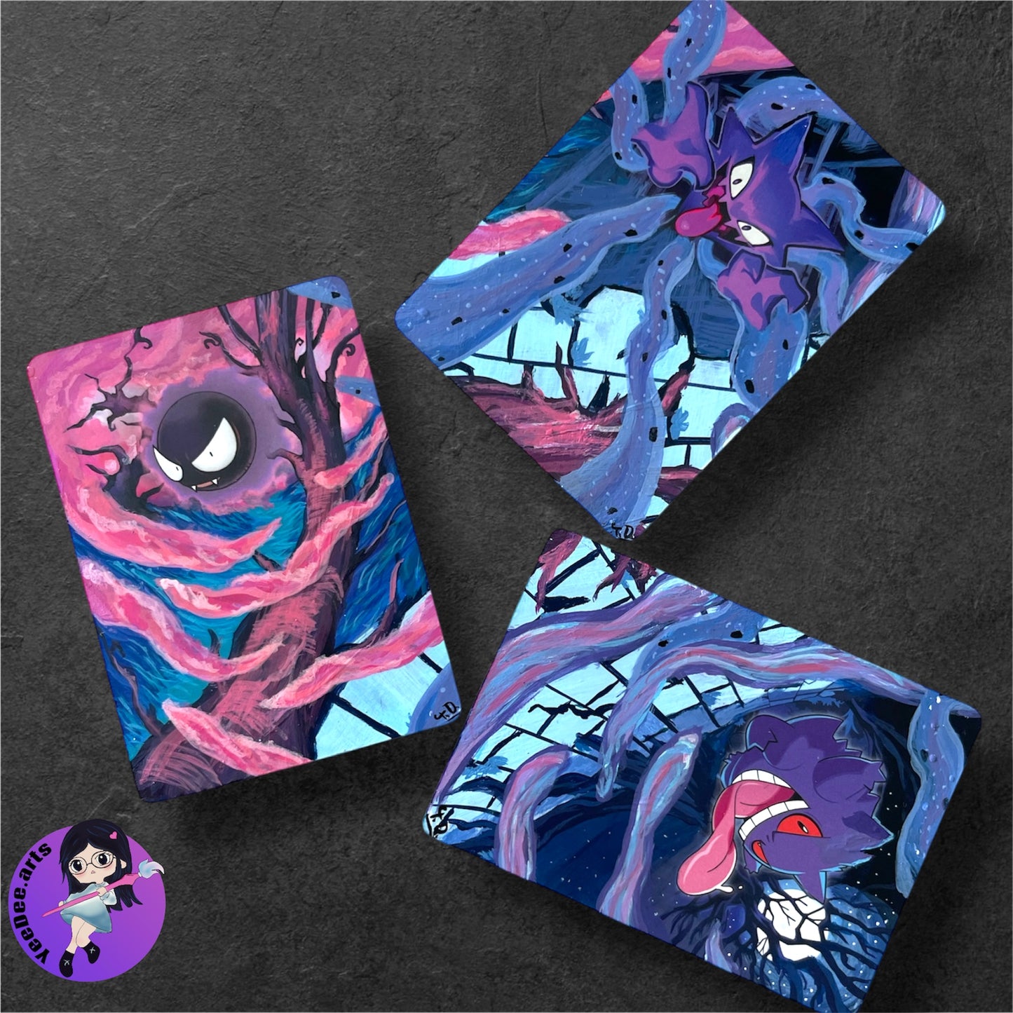 Gastly-Hunter-Gengar - Altered Pokemon Card (Painted in Acrilyc)